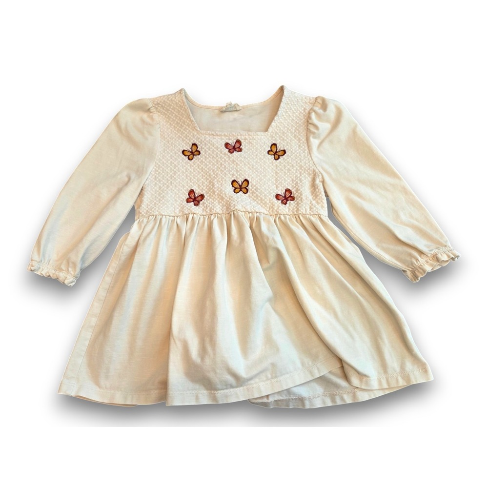 Finding Foxtail Cream Smocked Tunic Top / Short Dress Butterfly Girls 7